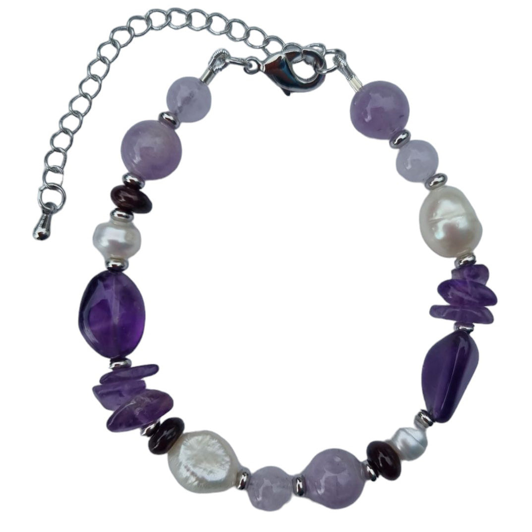 Serenity Amethyst, Garnet and Pearl Bracelet