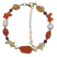 Serenity Citrine, Carnelian, Ruby and Pearl Necklace