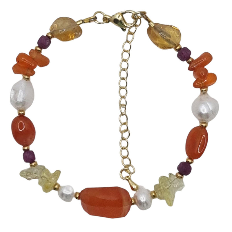 Serenity Citrine, Carnelian, Ruby and Pearl Necklace