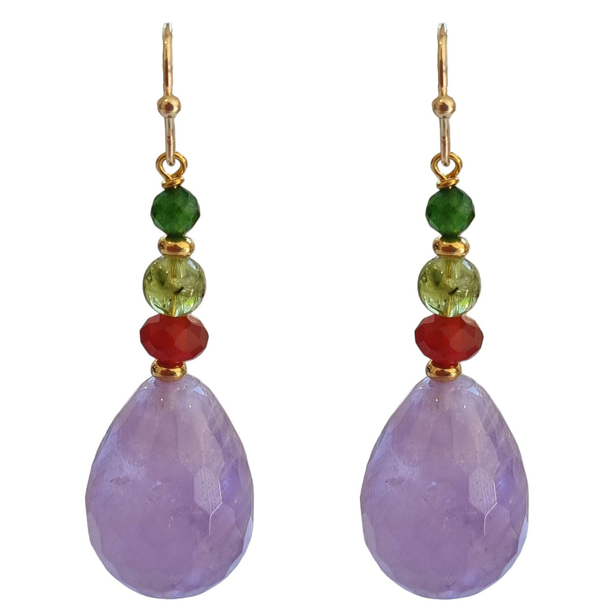 Serenity Carnelian, Amethyst, Peridot and Chrome Diopside Earrings