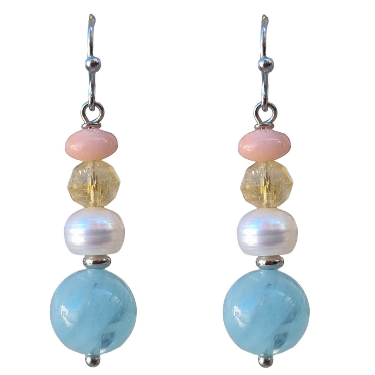 Serenity Citrine, Aquamarine, Coral and Pearl Earrings