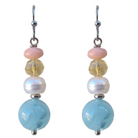 Serenity Citrine, Aquamarine, Coral and Pearl Earrings