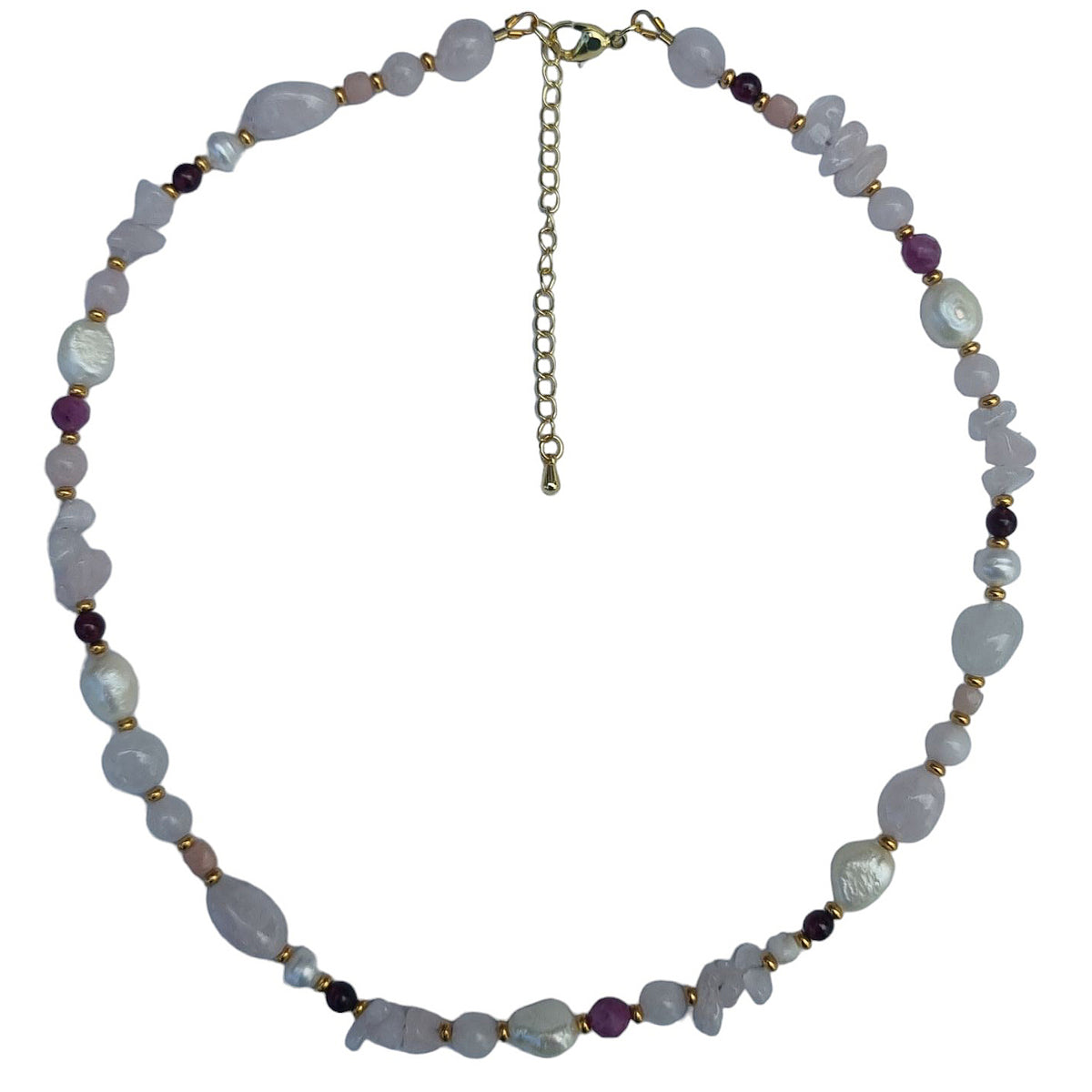 Serenity Rose Quartz, Garnet, Ruby and Pearl Necklace