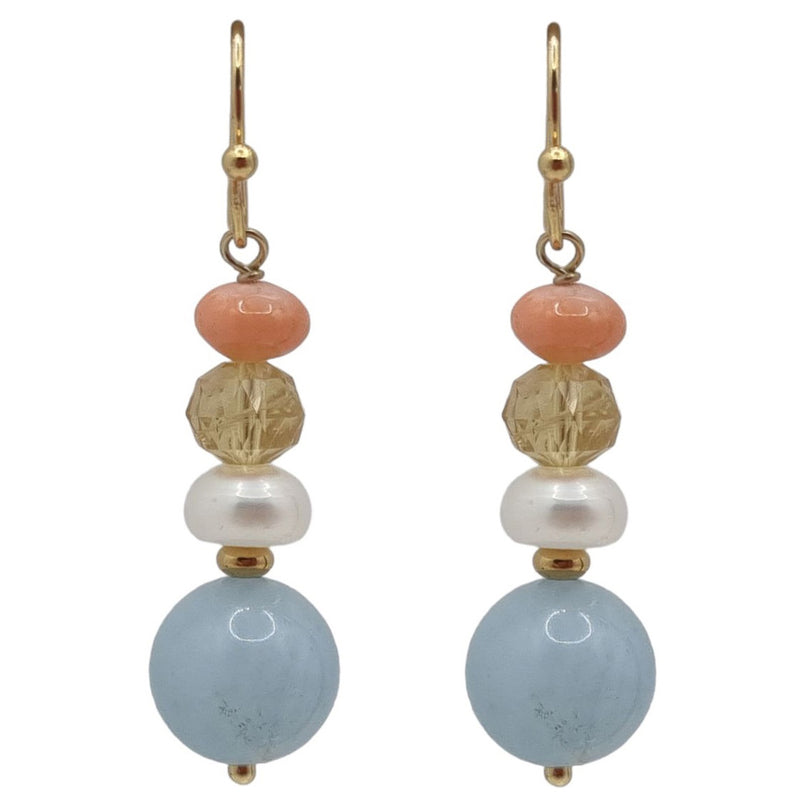 Serenity Citrine, Aquamarine, Coral and Pearl Earrings