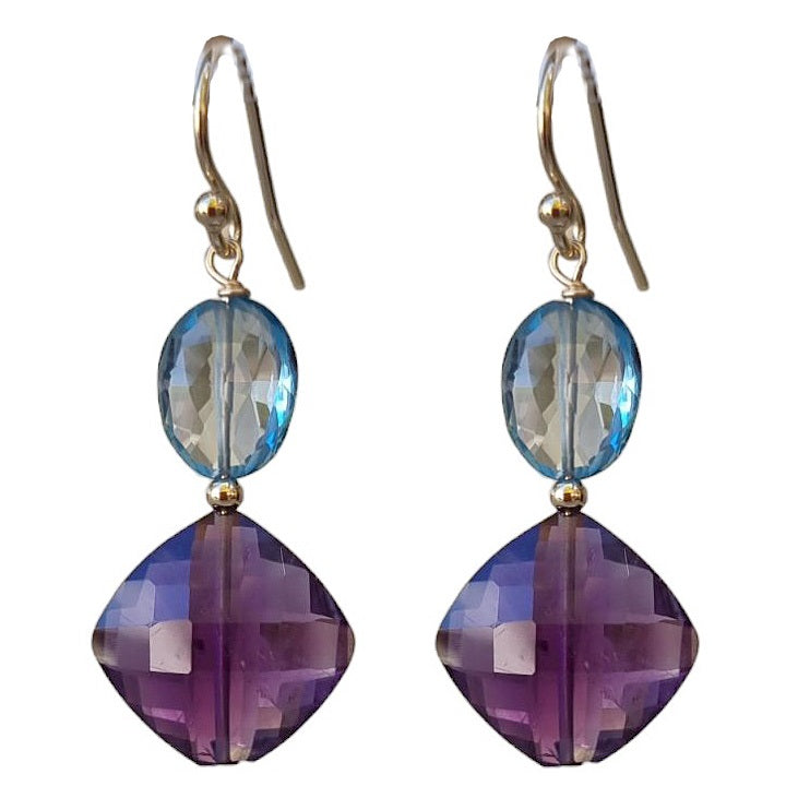 Bespoke Amethyst and London Blue Topaz Gold Filled Earrings