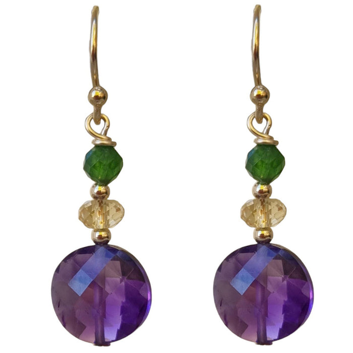 Bespoke Amethyst, Citrine and Chrome Diopside Gold Filled Earrings
