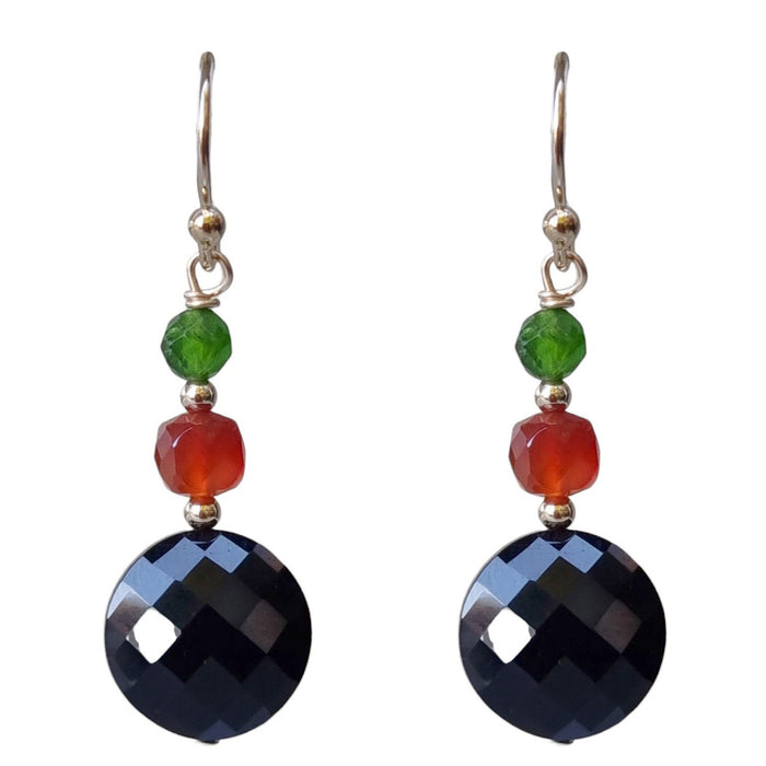 Bespoke Onyx Carnelian and Chrome Diopside Gold Filled Earrings