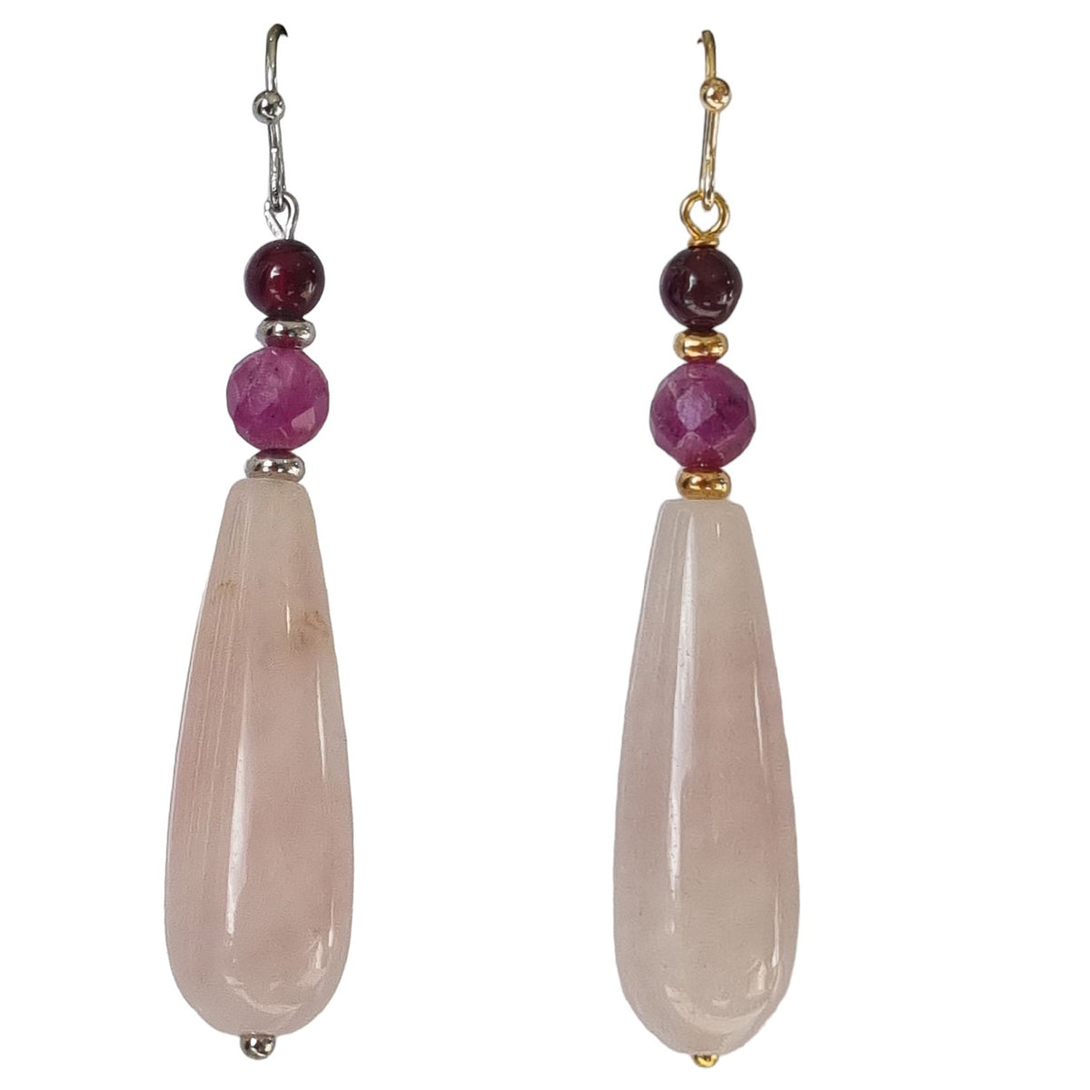 Serenity Rose Quartz, Garnet and Ruby Earrings