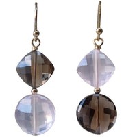 Bespoke Smokey Quartz and Rose Quartz Asymetrical Gold Filled Earrings