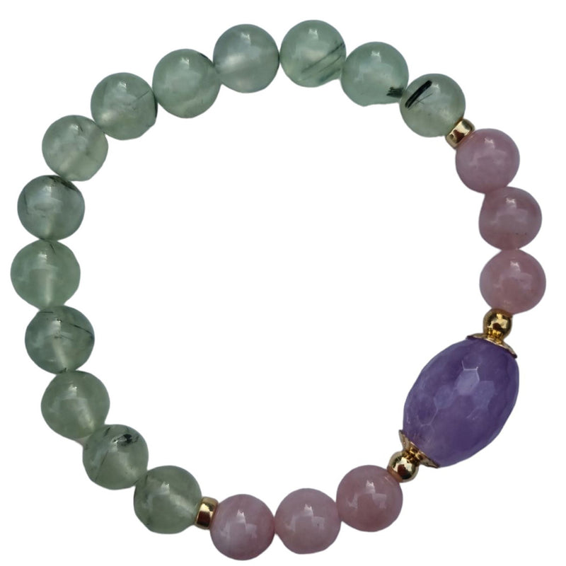 Sarah Prehnite, Rose Quartz and Lavender Amethyst Silver or Gold filled Bracelet