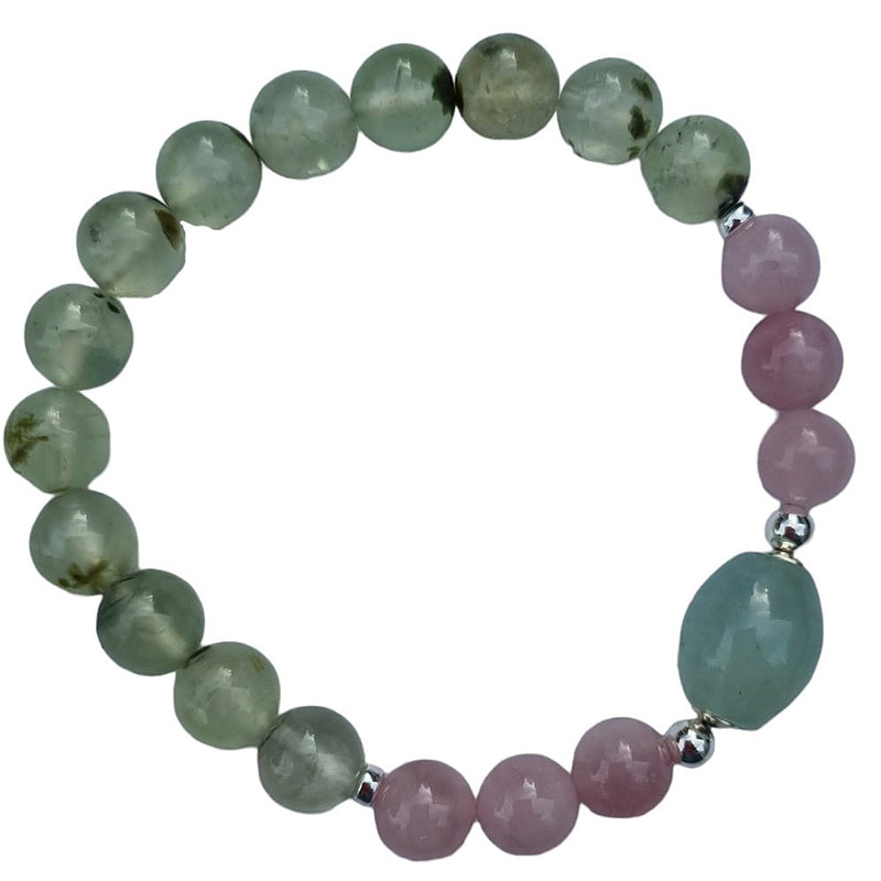 Sarah Prehnite, Rose Quartz and Aquamarine Silver or Gold filled Bracelet