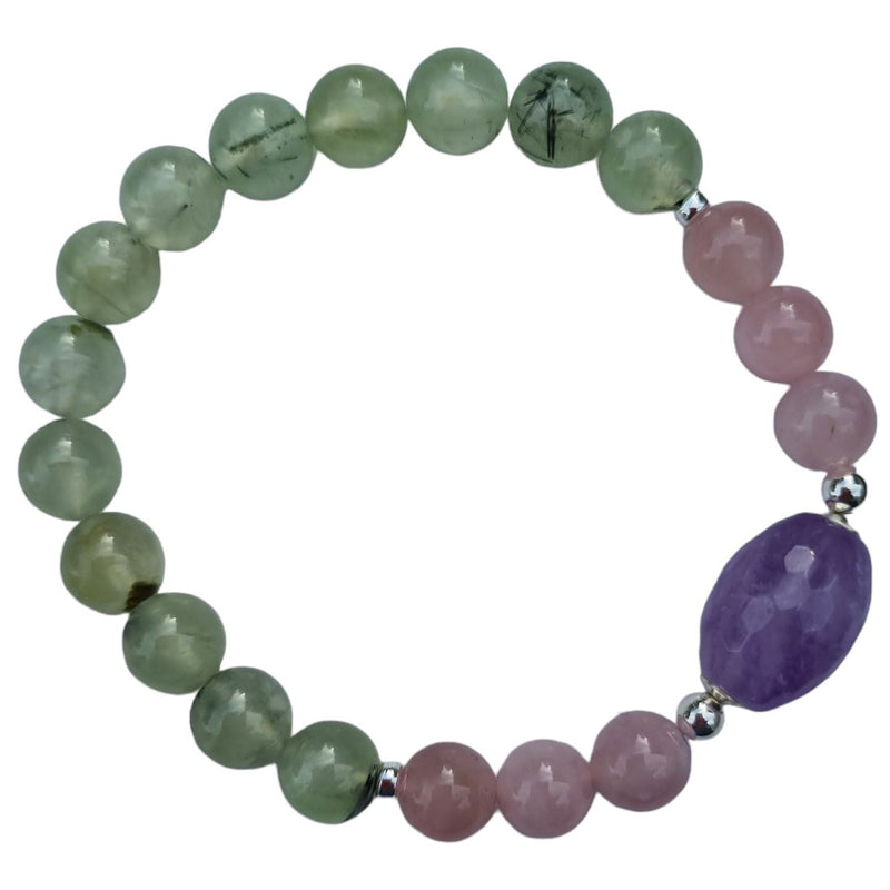 Sarah Prehnite, Rose Quartz and Lavender Amethyst Silver or Gold filled Bracelet