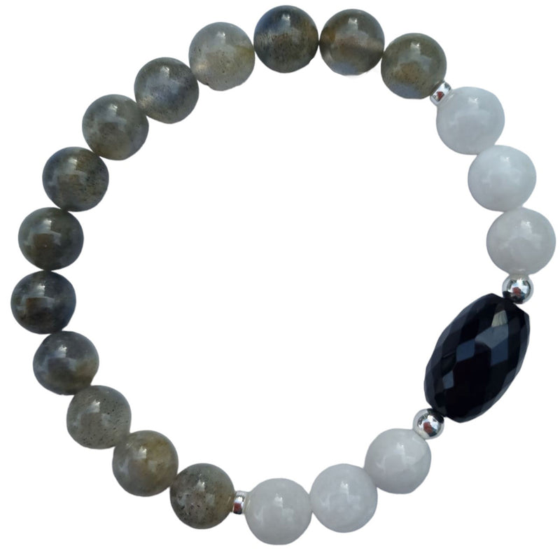 Sarah Labradorite, Moonstone and Onyx Silver or Gold filled Bracelet