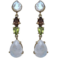 Harley Pearl, Smokey Quartz, Peridot and Moonstone Silver Earrings