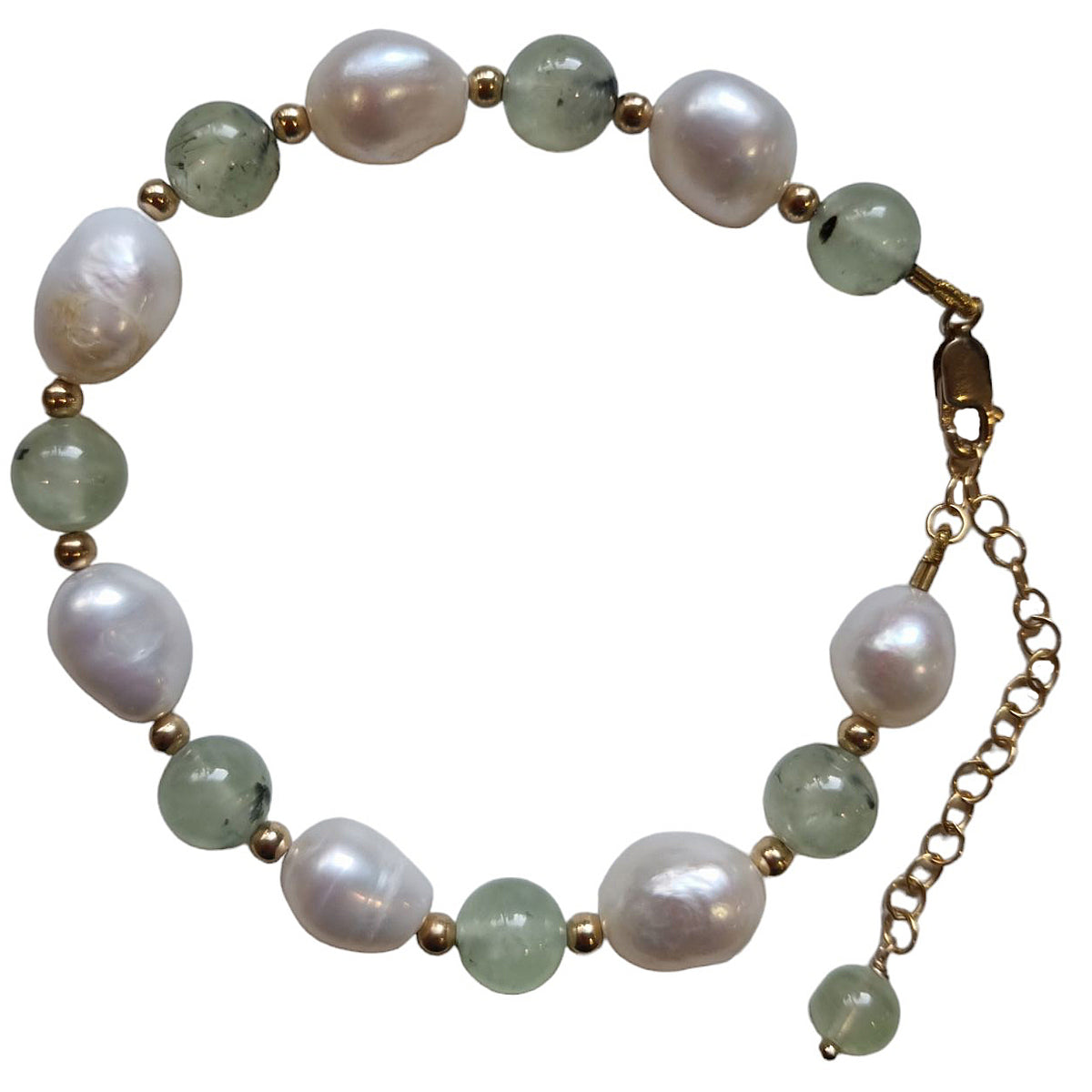 Tallulah Prehnite & Freshwater Pearl Bracelet Gold filled or Sterling Silver