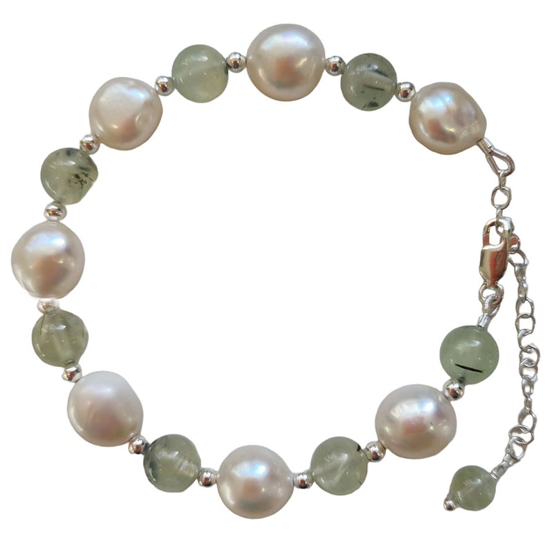 Tallulah Prehnite & Freshwater Pearl Bracelet Gold filled or Sterling Silver