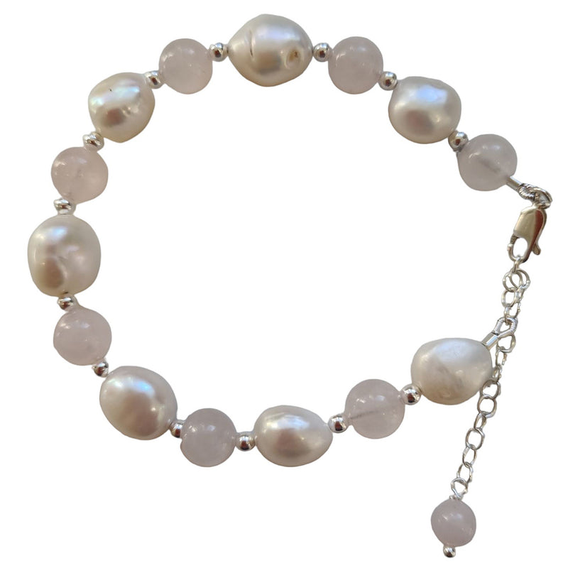 Tallulah Rose Quartz & Freshwater Pearl Bracelet Gold filled or Sterling Silver