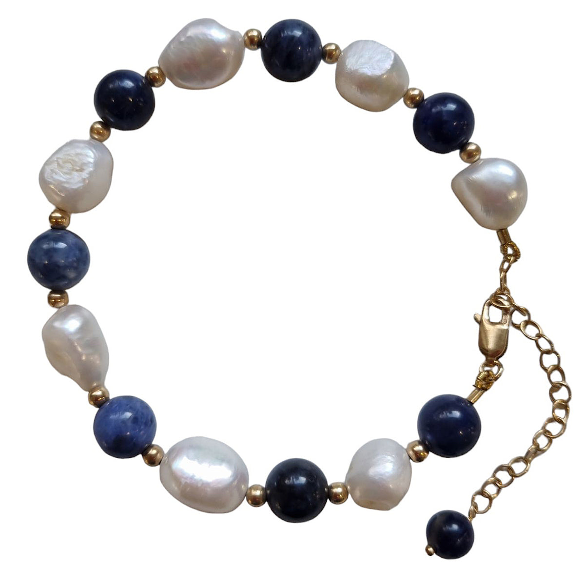 Tallulah Sodalite & Freshwater Pearl Bracelet Gold filled or Sterling Silver