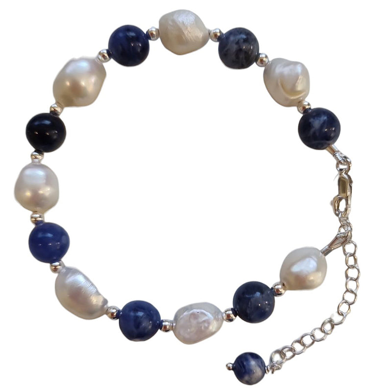 Tallulah Sodalite & Freshwater Pearl Bracelet Gold filled or Sterling Silver