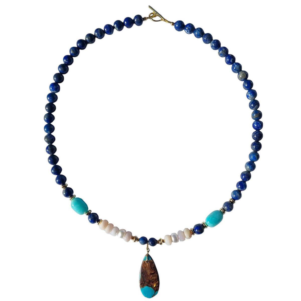 Avery Lapis Lazuli, Pearl, Amazonite and Pink Opal pendant necklace