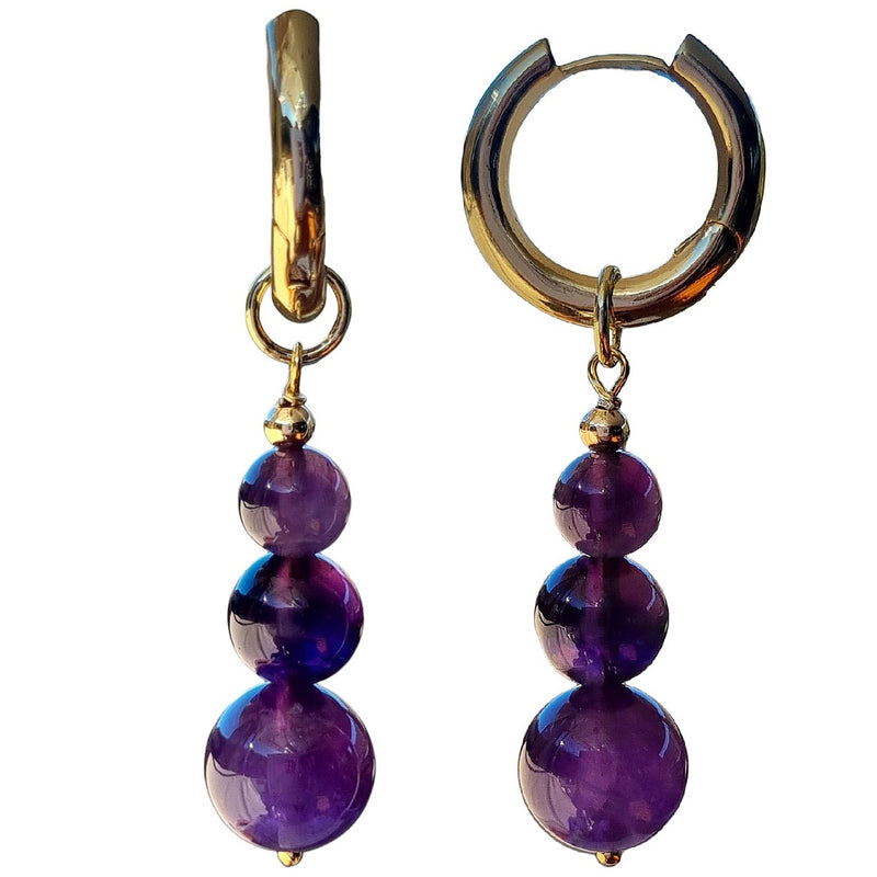 Blayr Amethyst Three stone Hoop Earrings