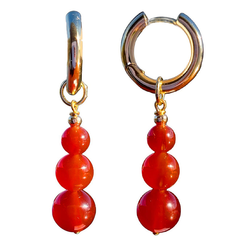 Blayr Carnelian Three stone Hoop Earrings