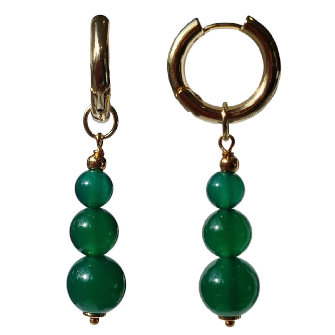 Blayr Green Onyx Three stone Hoop Earrings