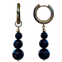 Blayr Onyx Three stone Hoop Earrings