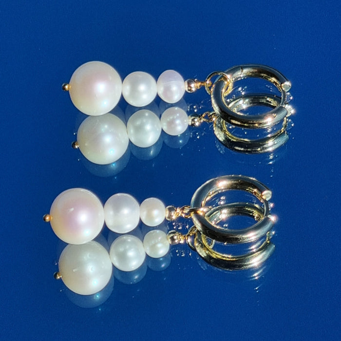 Blayr Freshwater Pearl three stone Hoop Earrings