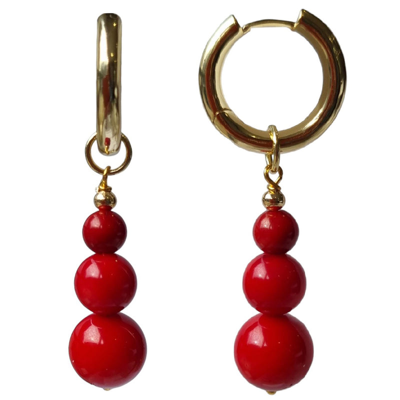 Blayr Red Coral Three stone Hoop Earrings