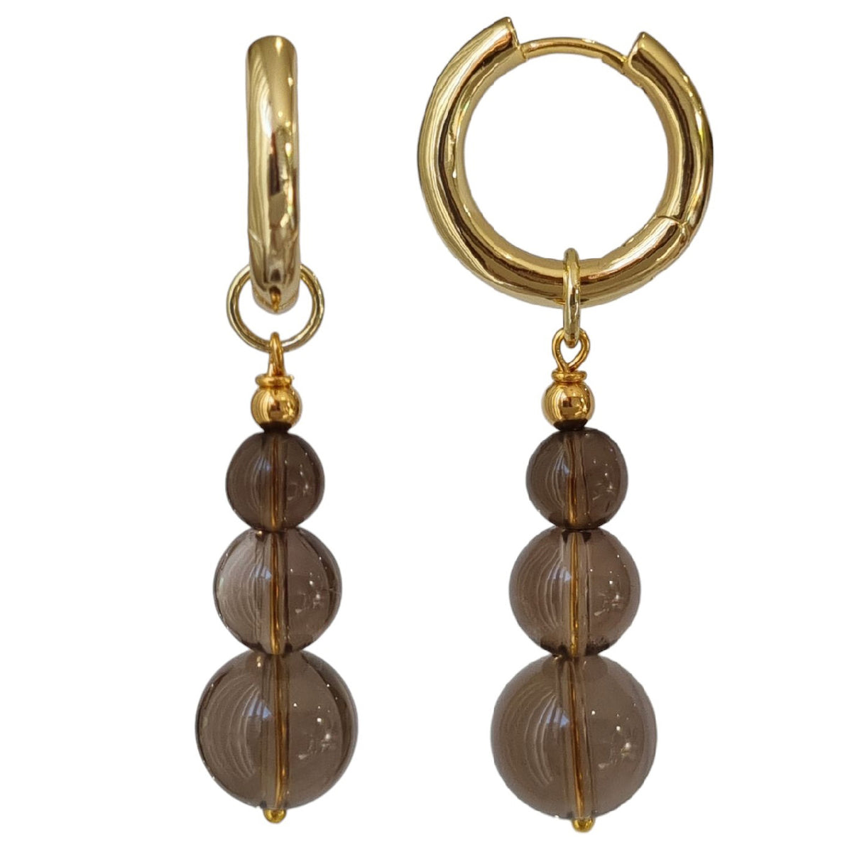 Blayr Smokey Quartz three stone Hoop Earrings