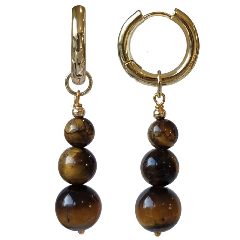 Blayr Tiger Eye three stone Hoop Earrings