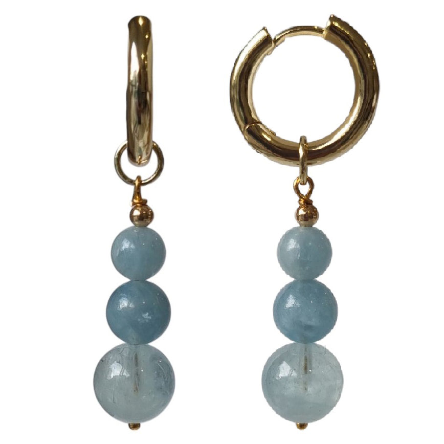 Blayr Aquamarine Three stone Hoop Earrings