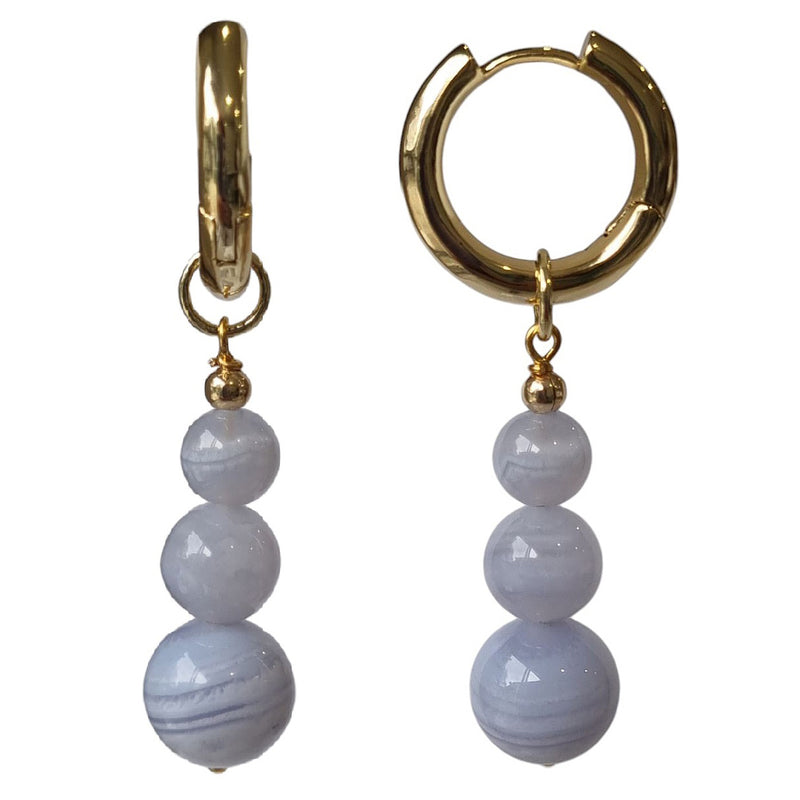 Blayr Blue Lace Agate Three stone Hoop Earrings