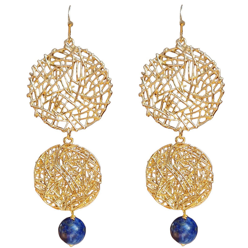 Olivia Gold or Platinum Double Circle Lapis Lazuli Earrings