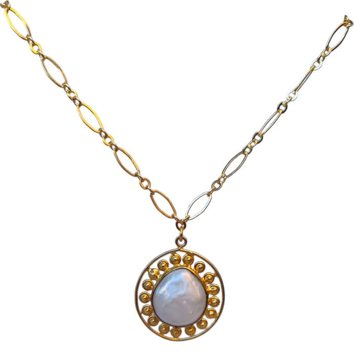 Scroll Freshwater Pearl Pendant Necklace