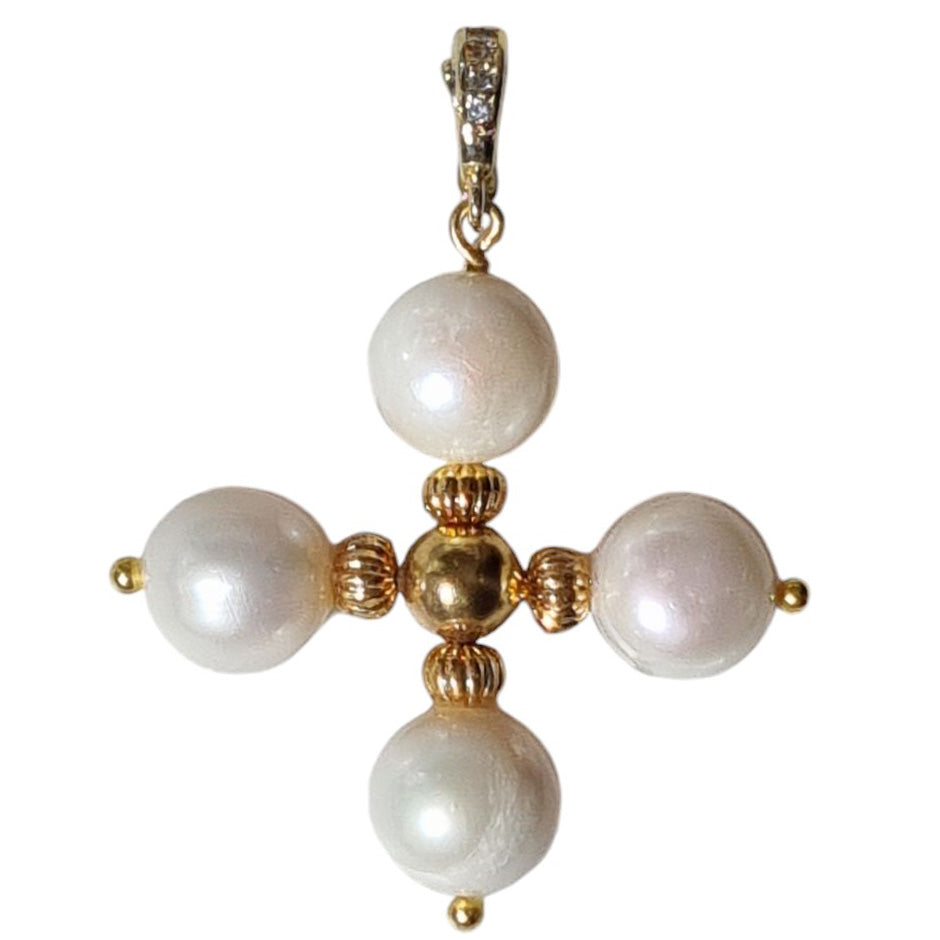 Sage Pearl Cross Enhancer in Silver or Gold