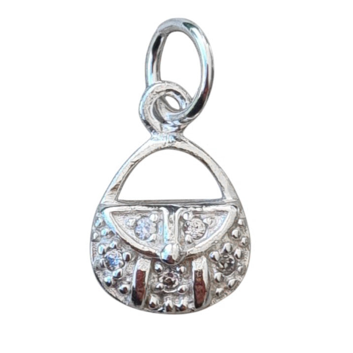 sterling silver hand bag charm with CZ