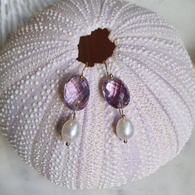 Ree Pink Amethyst and Pearl Earrings