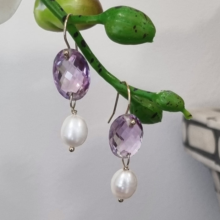 Ree Pink Amethyst and Pearl Earrings