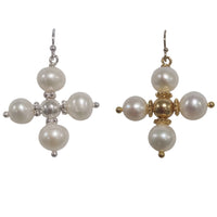 Sage Pearl Cross Earrings Silver or Gold