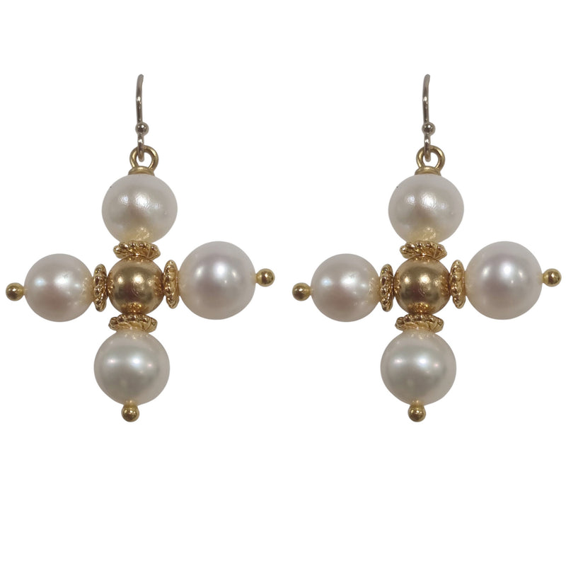 Sage Pearl Cross Earrings Silver or Gold