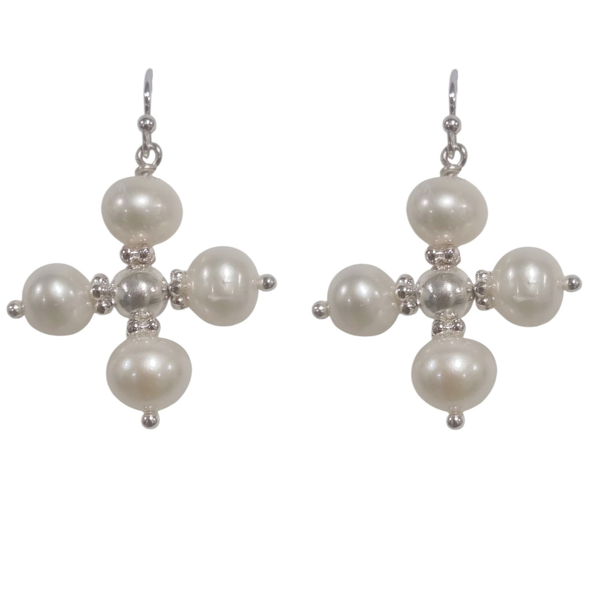 Sage Pearl Cross Earrings Silver or Gold