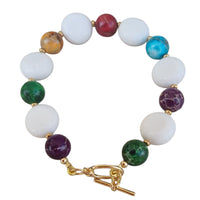 Mardi Gras Multi-Colour Jasper with Coin White Coral Bracelet