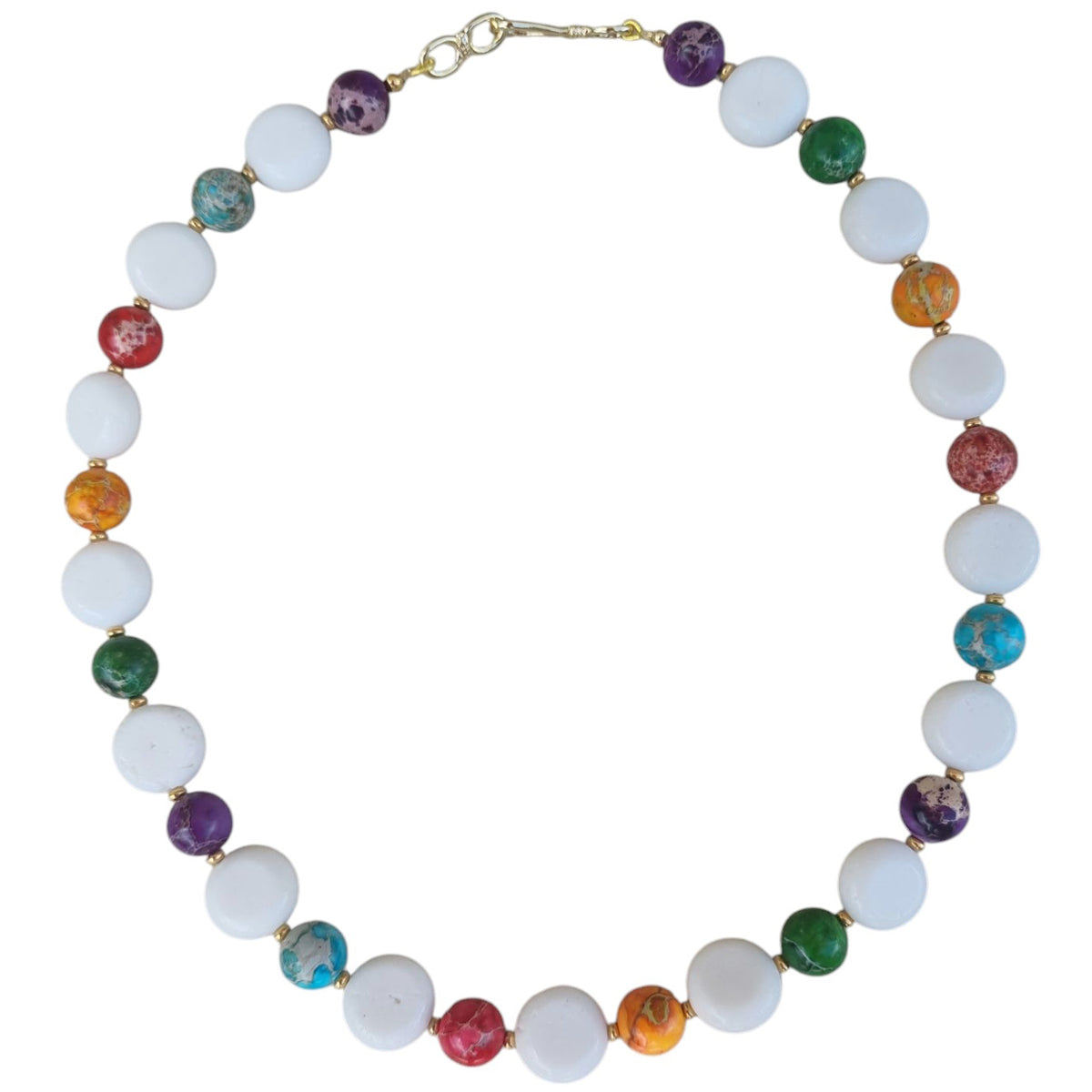 Mardi Gras Multi-Colour Jasper with Coin White Coral Necklace