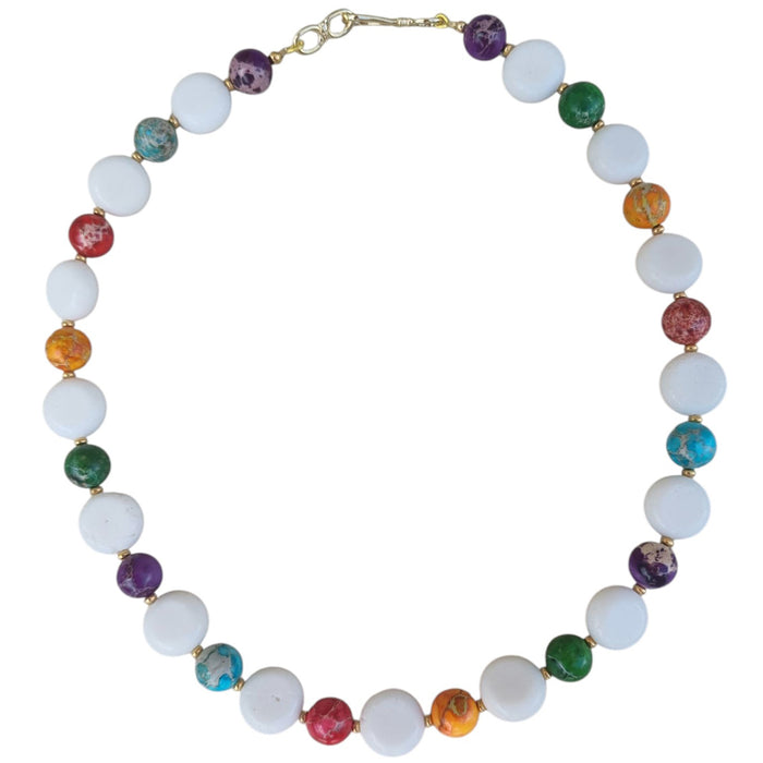 Mardi Gras Multi-Colour Jasper with Coin White Coral Necklace