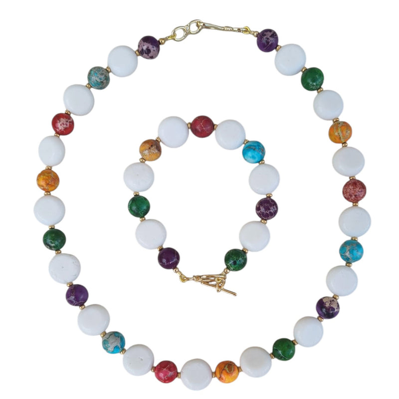 Mardi Gras Multi-Colour Jasper with Coin White Coral Bracelet