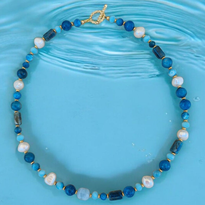 Lulani Apatite, Pearl and Aquamarine Necklace