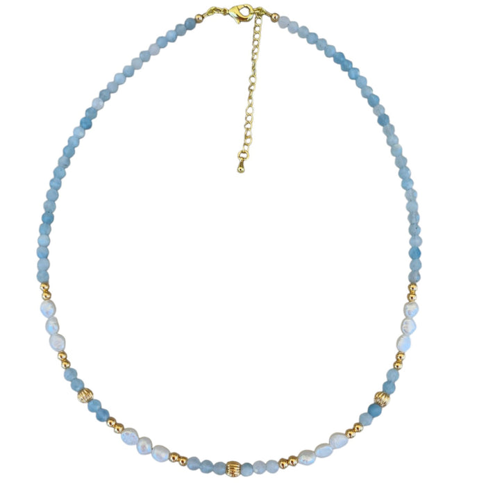 Tusei Aquamarine and Pearl Necklace