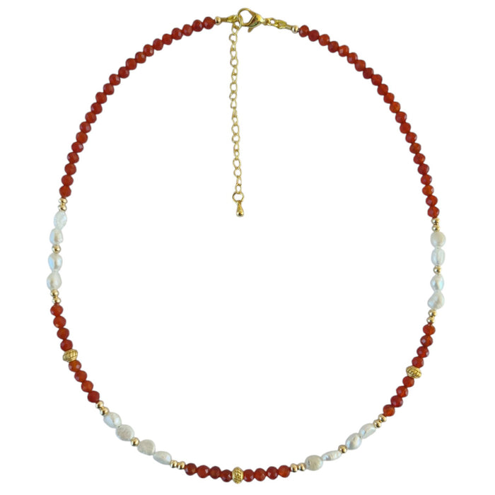 Tusei Carnelian and Pearl Necklace